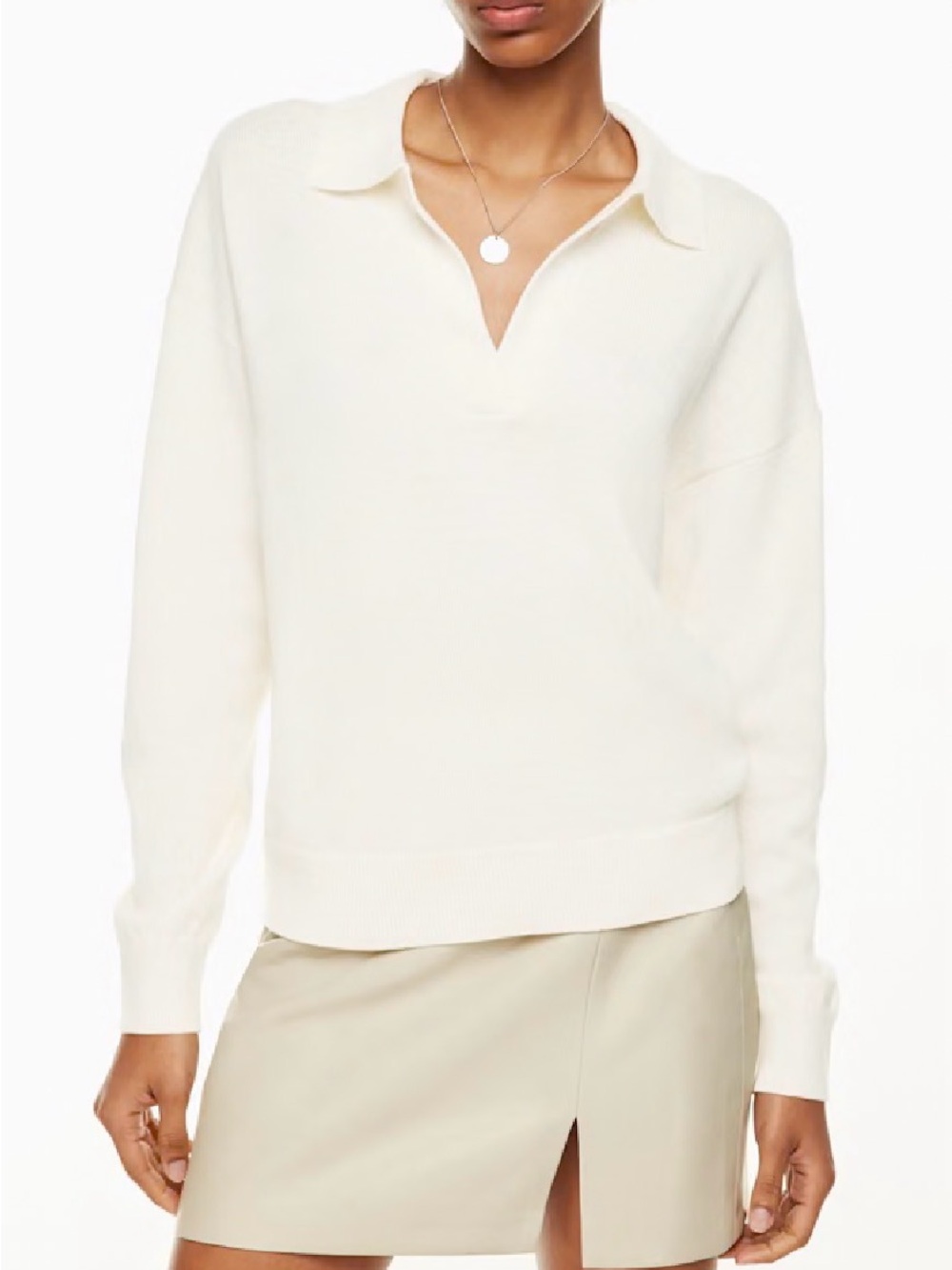 Aritzia Wilfred Clara Merino Wool Polo Sweater Cream S